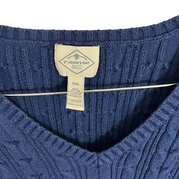 St Johns Bay Dark Blue Sweater XXL Cable Knit V Neck Long Sleeves Pullover Top - Picture 5 of 5